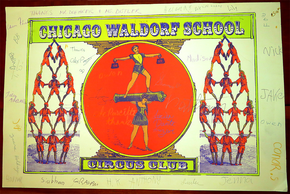 Photo of a poster announcing a circus by the Chicago Waldorf School's Circuc Club